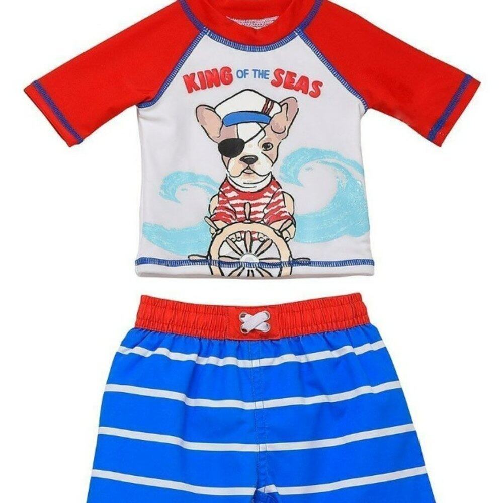 Red & Blue "King of the Seas" Rashguard & Trunks - 18M